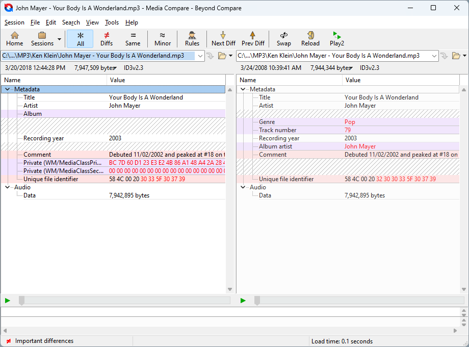 Comparing MP3 info