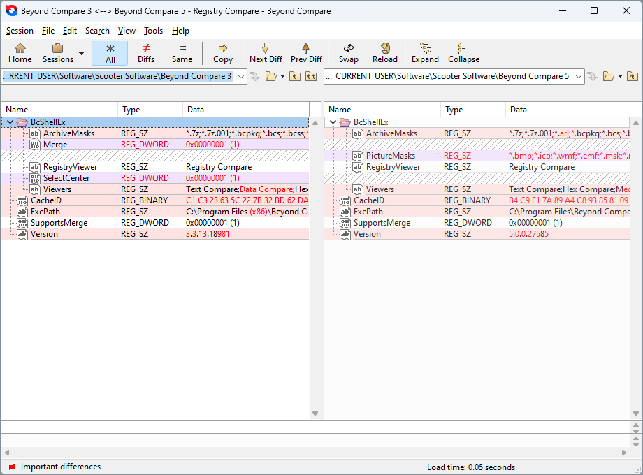 Comparing registry entries    